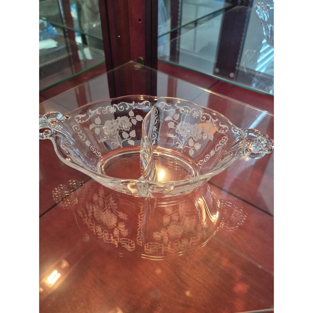 Fostoria Relish Dish Adult OS Clear Midnight Rose Etched Vintage Glass Bowl